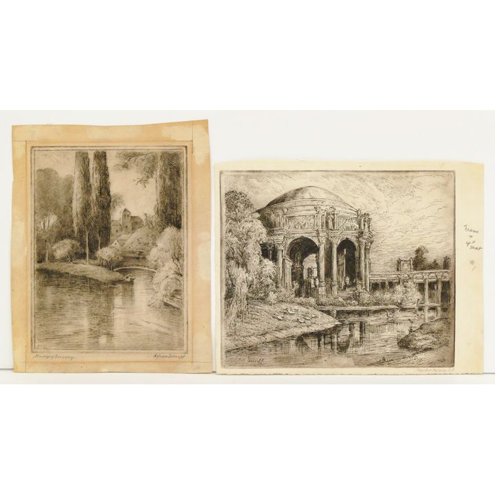 2pc Alfred Schroff Signed Etchings 8''x10'' Largest Sheet.