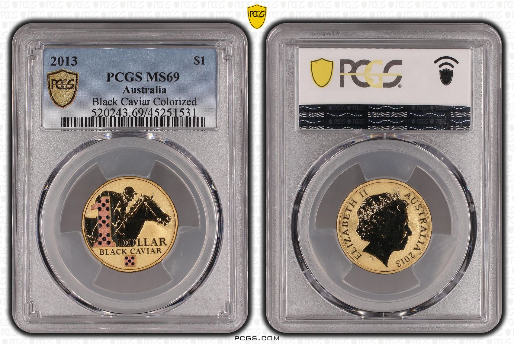 2013 Australia One Dollar, $1 Black Caviar Colorized PCGS - MS69 POP 12/0 -531