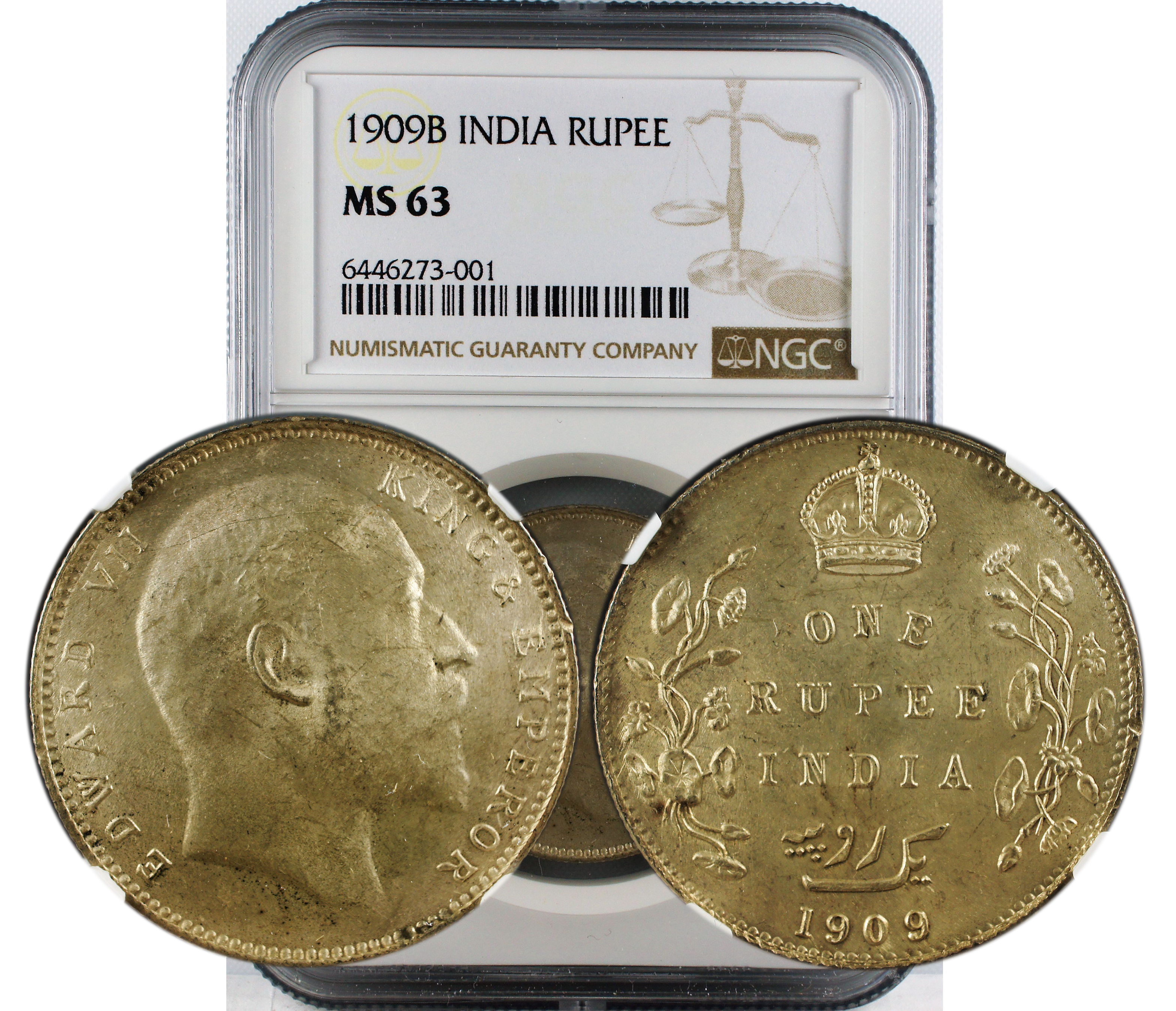 1909 B INDIA RUPEE MS63