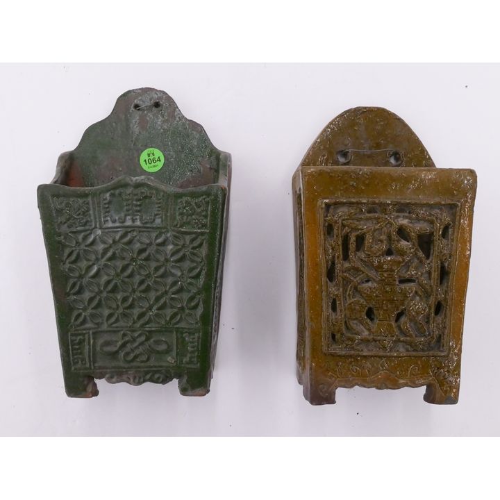 2pc Antique Chinese Green Ceramic Chopstick Holders- 9'' approx