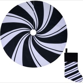 LARGE 56 INCH CHRISTMAS TREE SKIRT, WHITE NONWOVEN SUBLIMATION PRINTED BLACK AND WHITE CANDY STRIPE CHRISTMAS TREE SKIRT FOR CHRIS