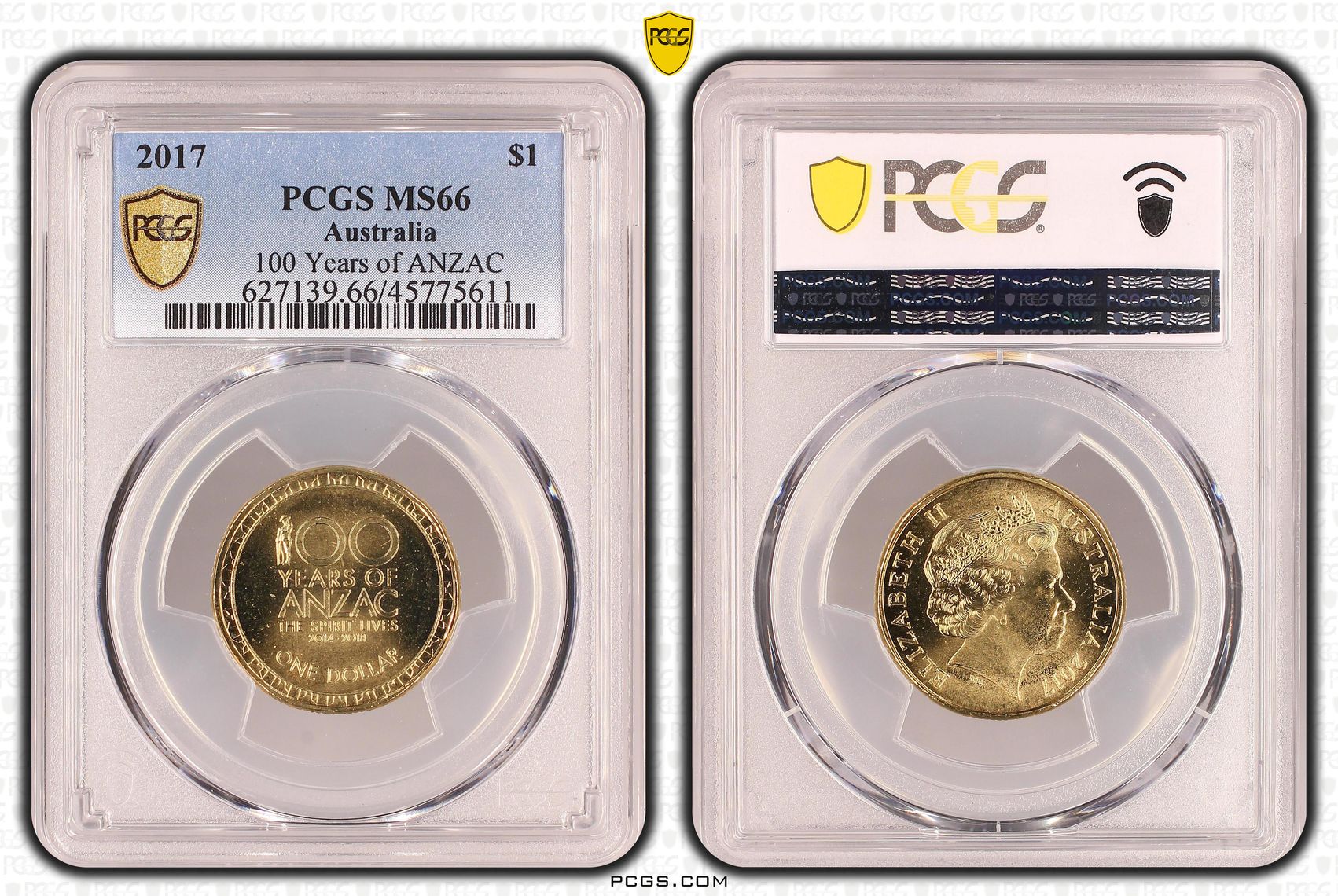 100 Years of ANZAC, One Dollar, 2017, PCGS MS66