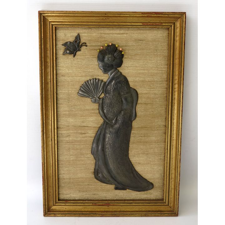 JAPANESE EMBOSSED PEWTER PLAQUE
