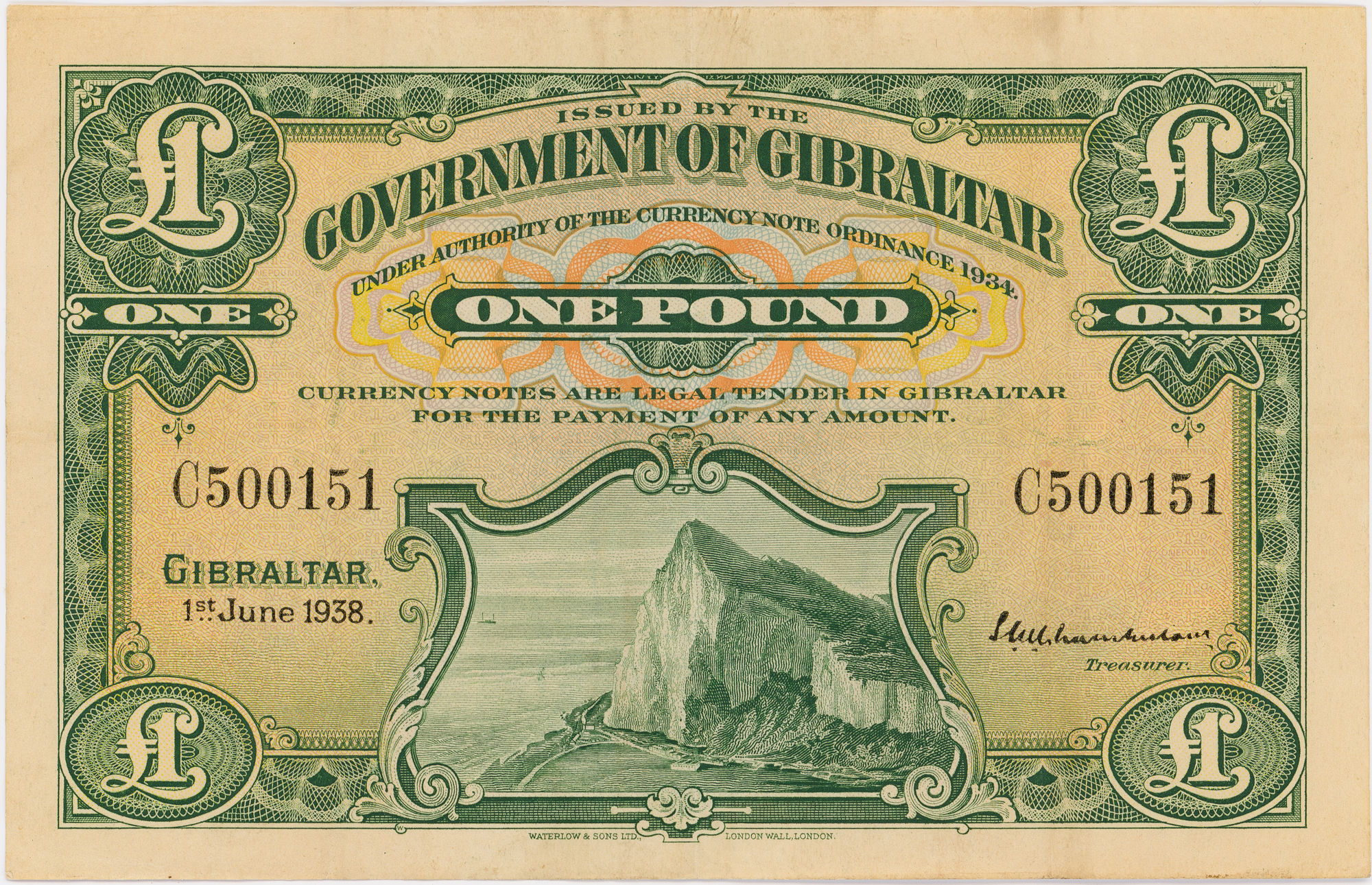Gibraltar, One Pound, 1938, VF