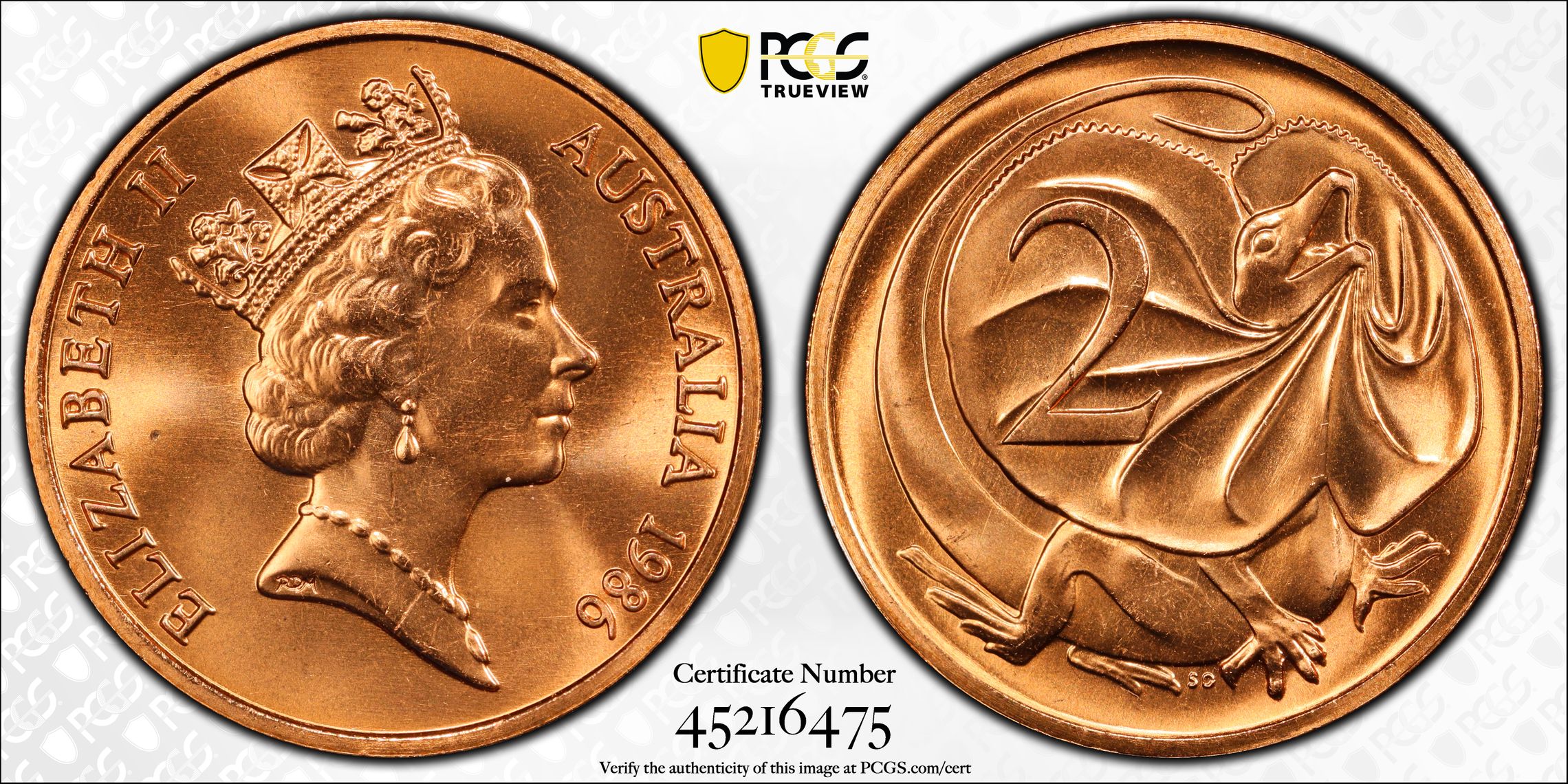 1986 Australia Two Cent, 2c PCGS - MS67RD -475