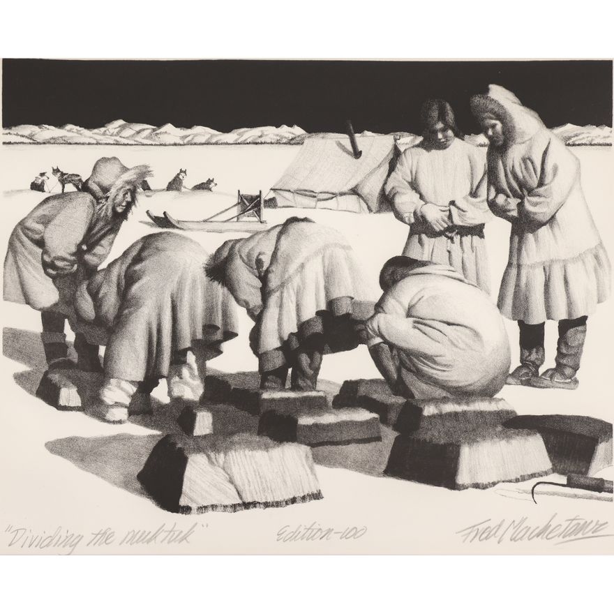 Fred Machetanz ''Dividing the Muktuk'' 1969 Lithograph