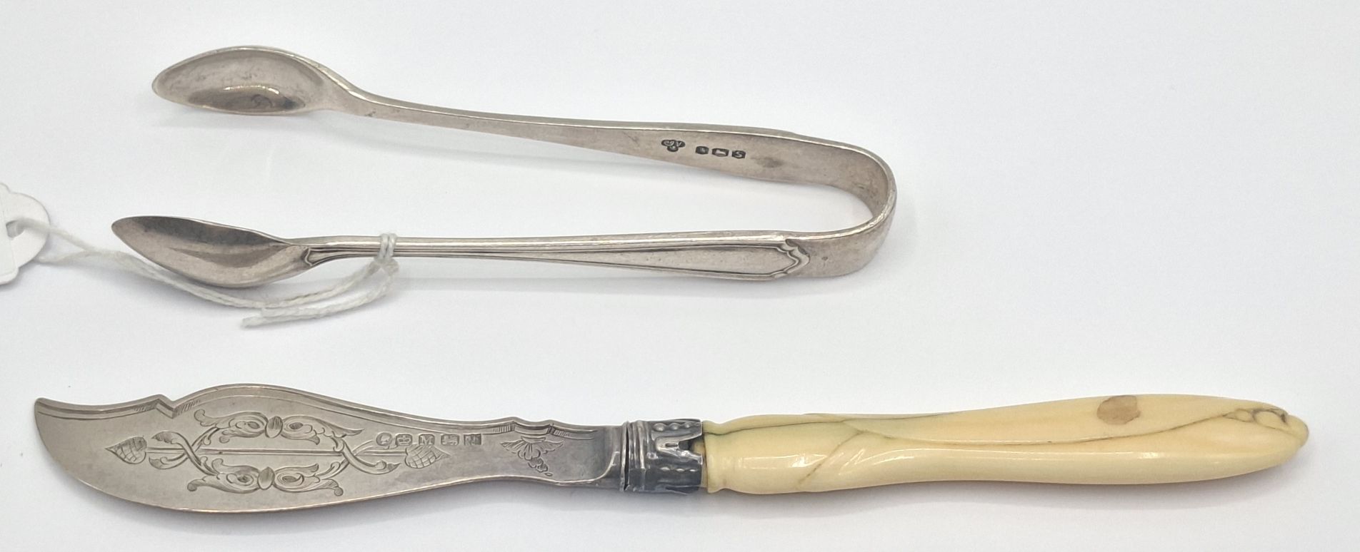 Sterling Silver Sugar Tongs And Pate Knife