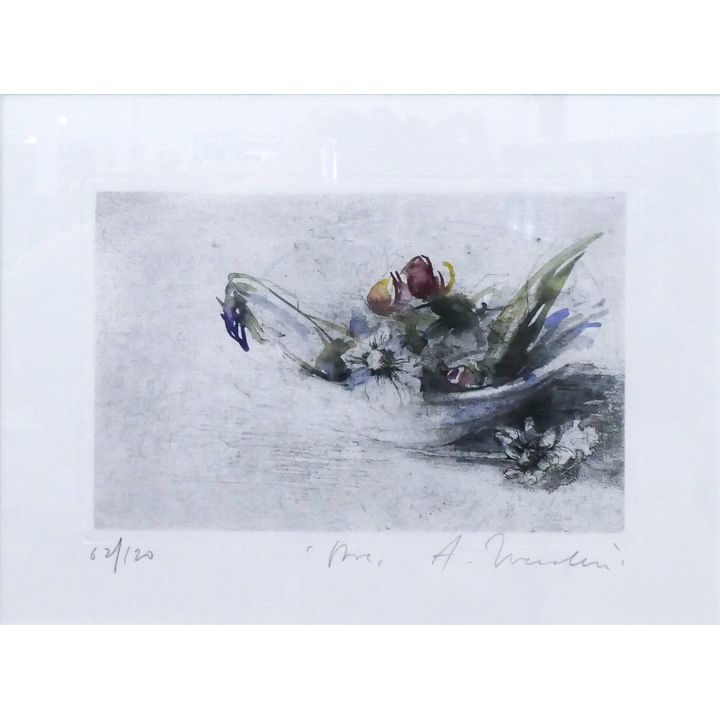 Alessandro Nocentini (Italian) Abstact Floral S/N Etching Gilt Framed 19''x23''