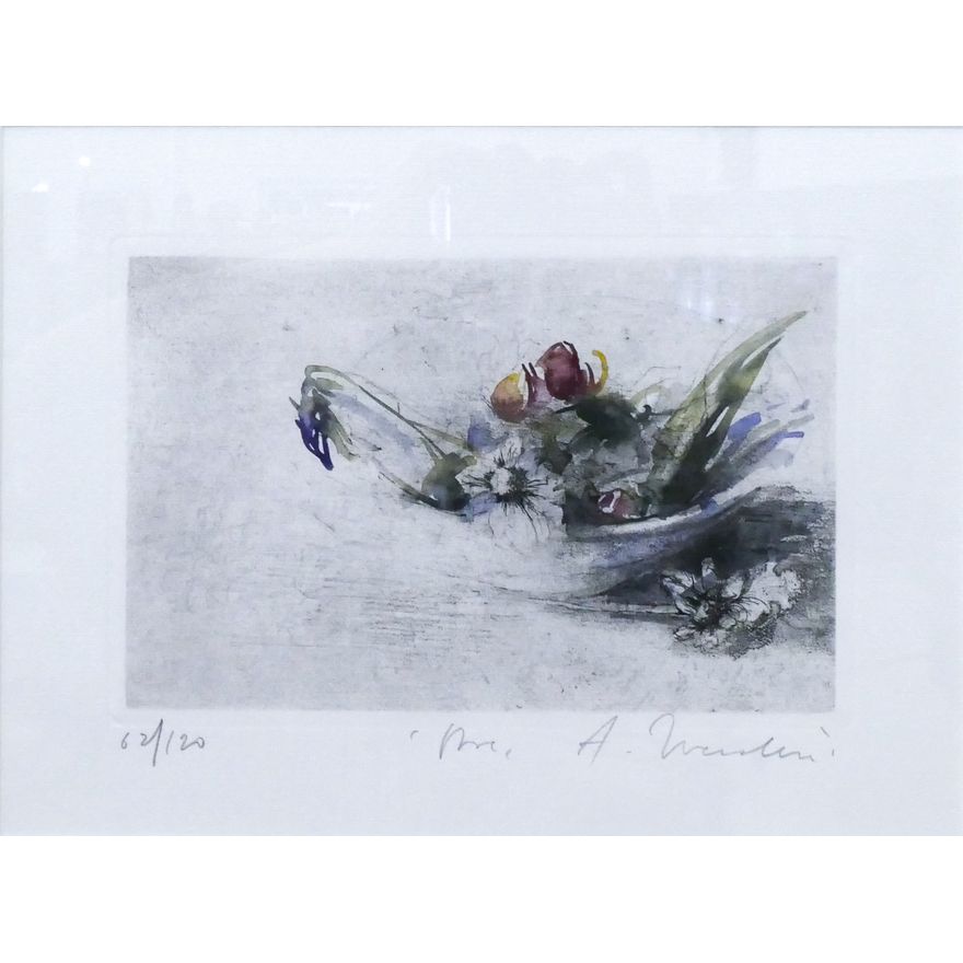 Alessandro Nocentini (Italian) Abstact Floral S/N Etching Gilt Framed 19''x23''