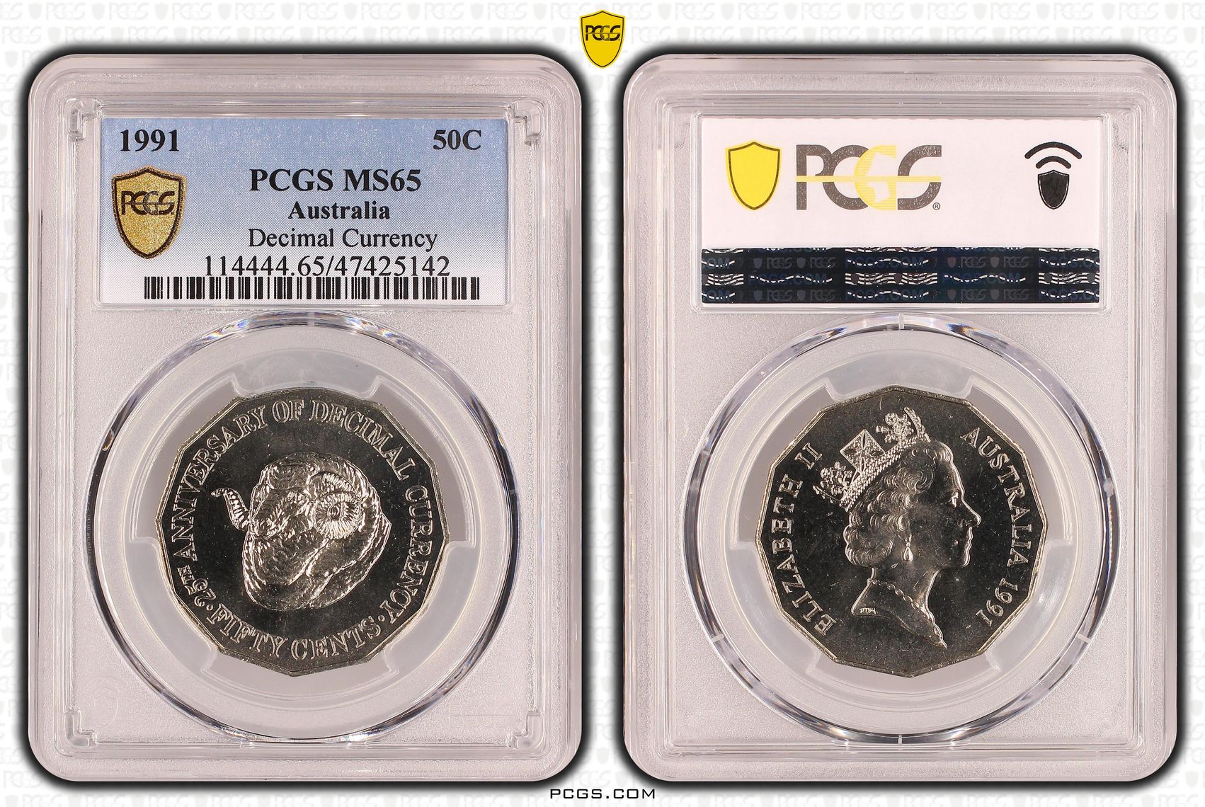 Elizabeth II, 25th Anniversary Decimal Currency, Fifty Cent, 1991, PCGS MS65