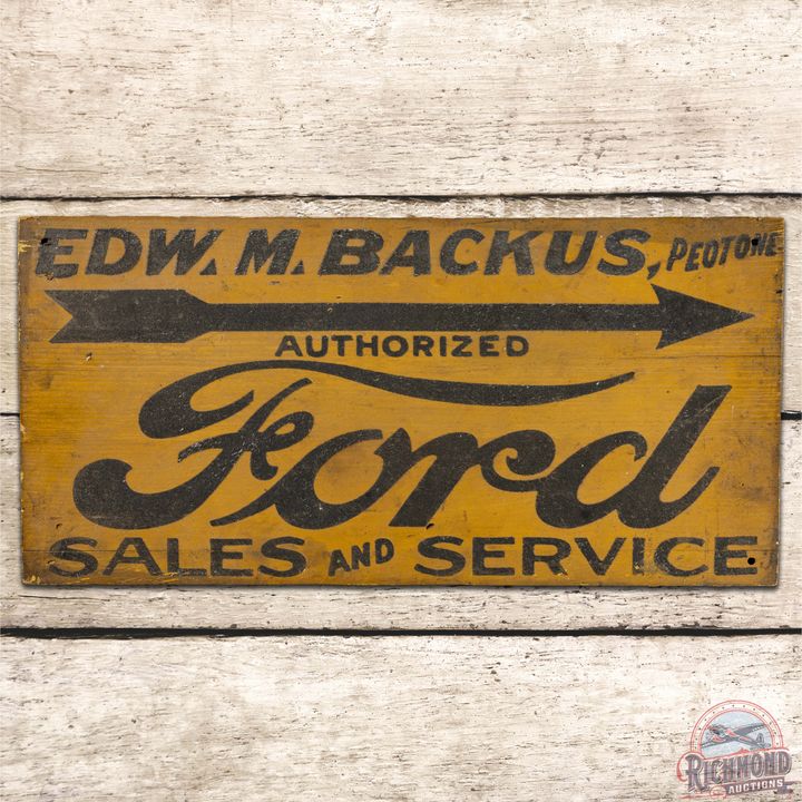 Ford Authorized Sales and Service Wooden Smaltz Sign w/ Arrow Peotone IL