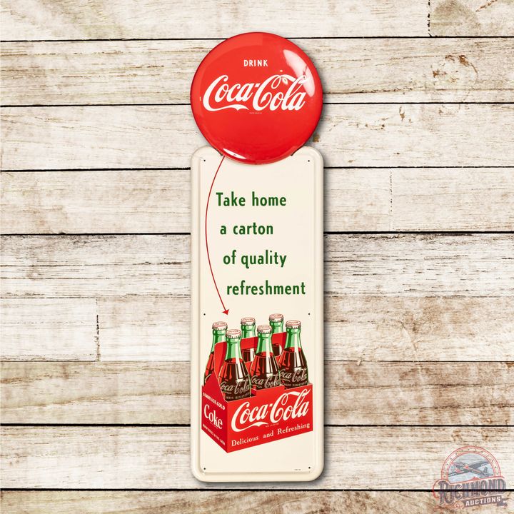 Coca Cola 2 Piece Pilaster w/ 6 Pack Take Home A Carton Tin Sign