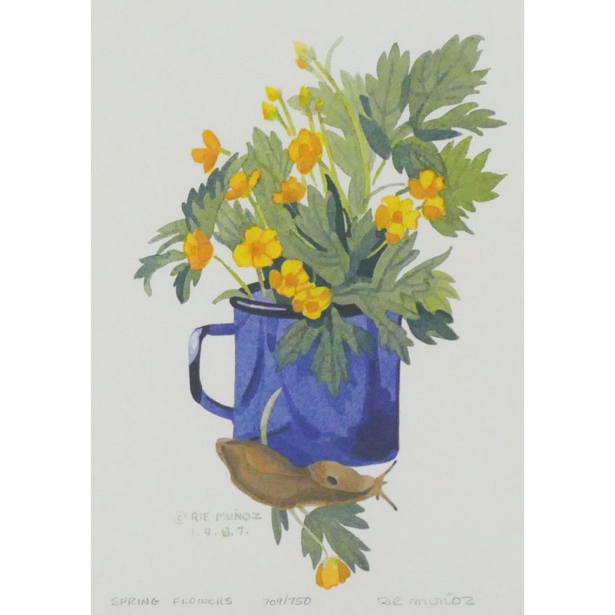 Rie Munoz "Spring Flowers" 1987 Signed Print 13" x 9.75" Sheet. Loose, Matted.