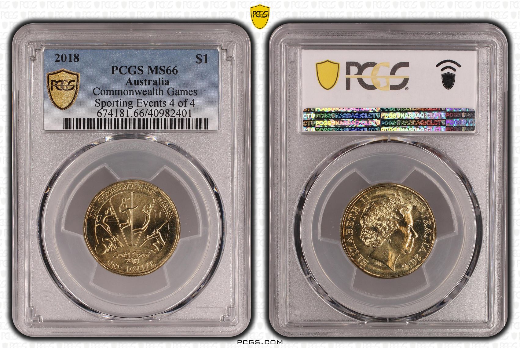 Elizabeth II, Commonwealth Games - Sporting Events 4 of 4, One Dollar, 2018, PCGS MS66