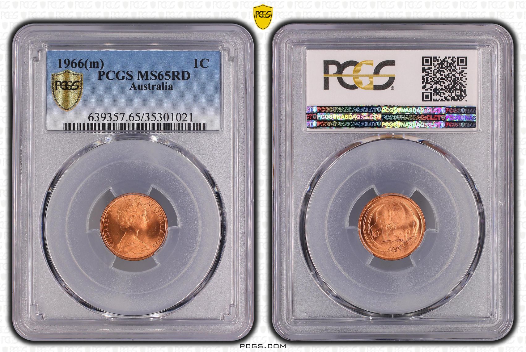 Elizabeth II, One Cent, 1966(m), PCGS MS65RD