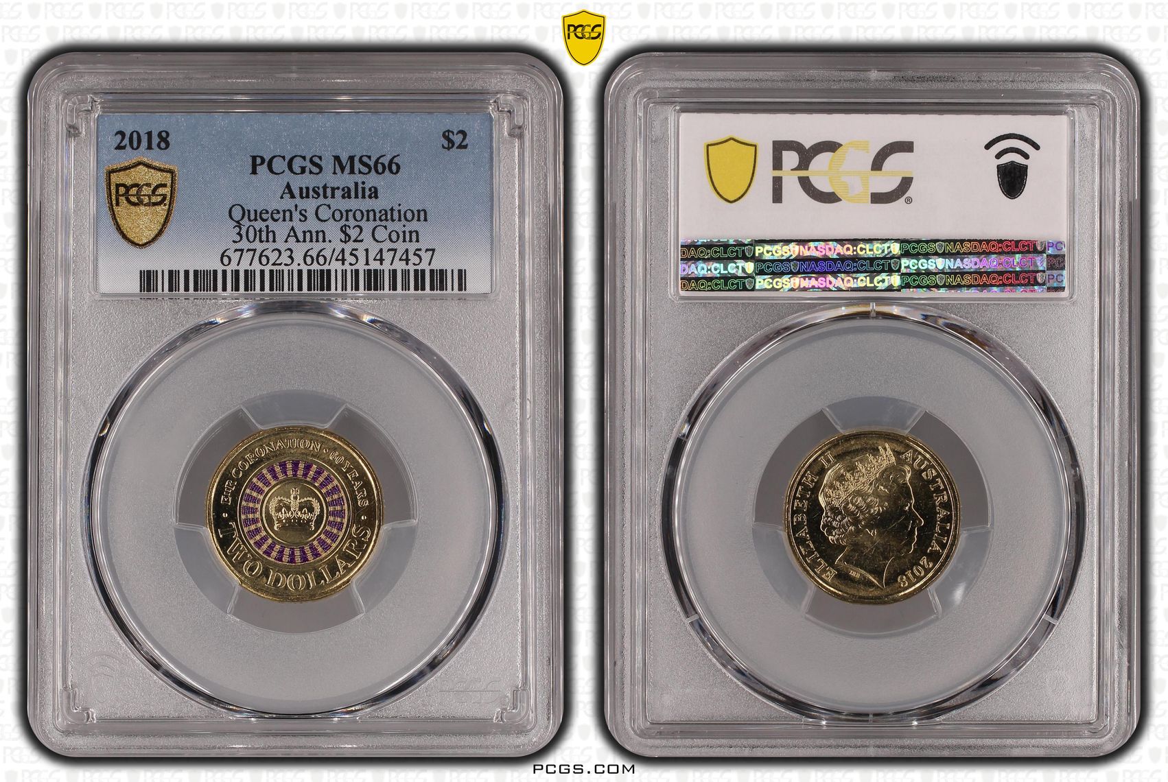 2018 Australia Two Dollar, $2 Queen's Coronation 30th Ann. $2 Coin PCGS - MS66 -457