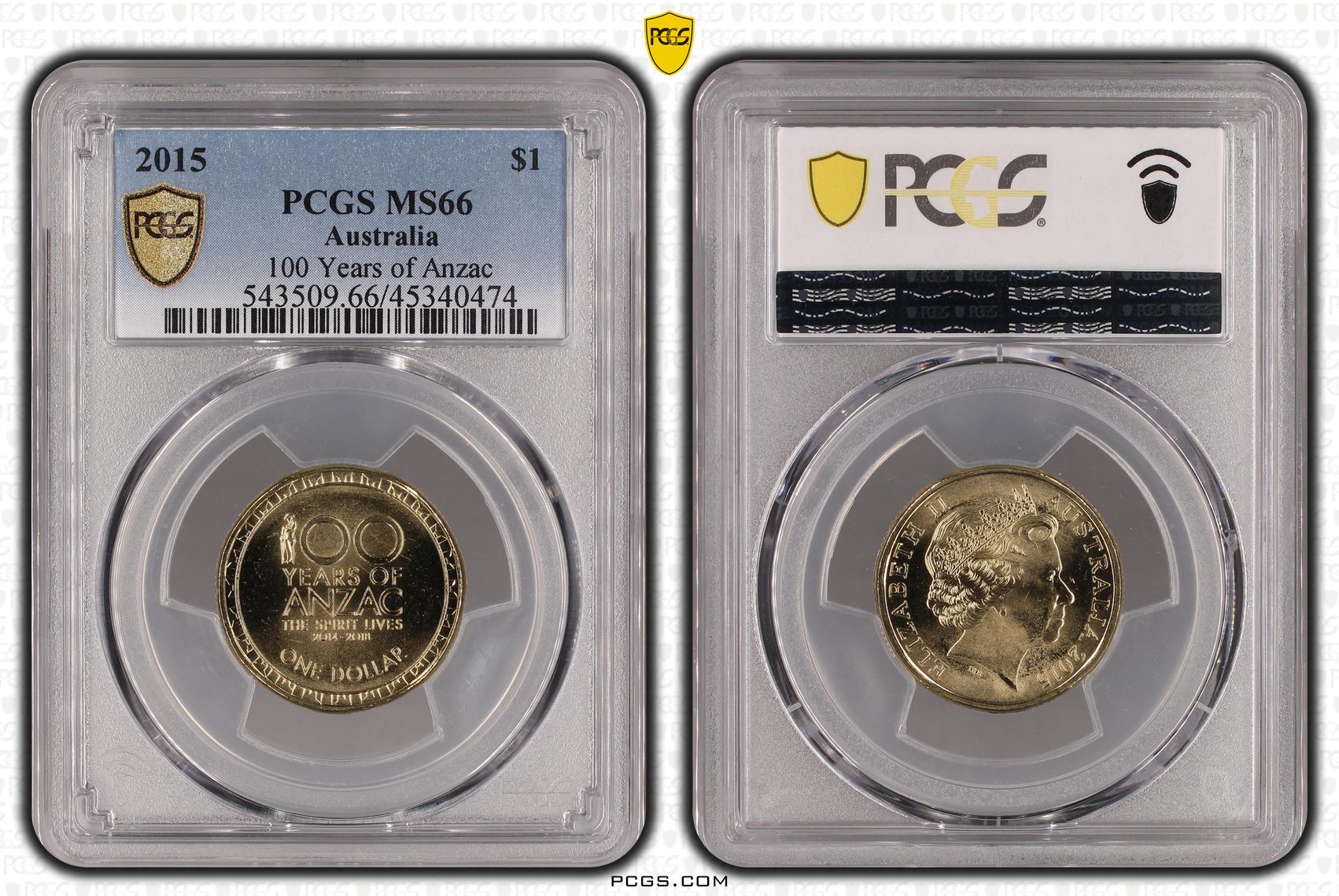 100 Years of Anzac, One Dollar, 2015, PCGS MS66