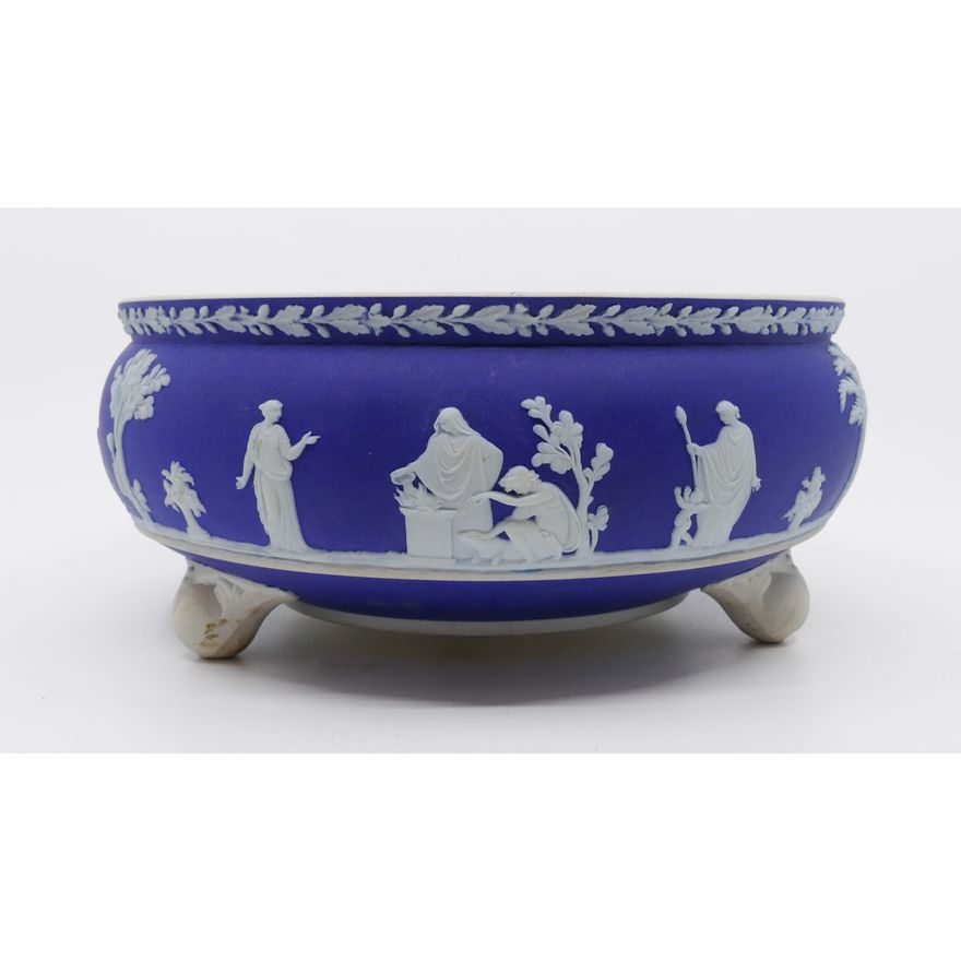 Wedgwood Blue Dipped Jasperware 3 Leg Bowl- 9" diameter