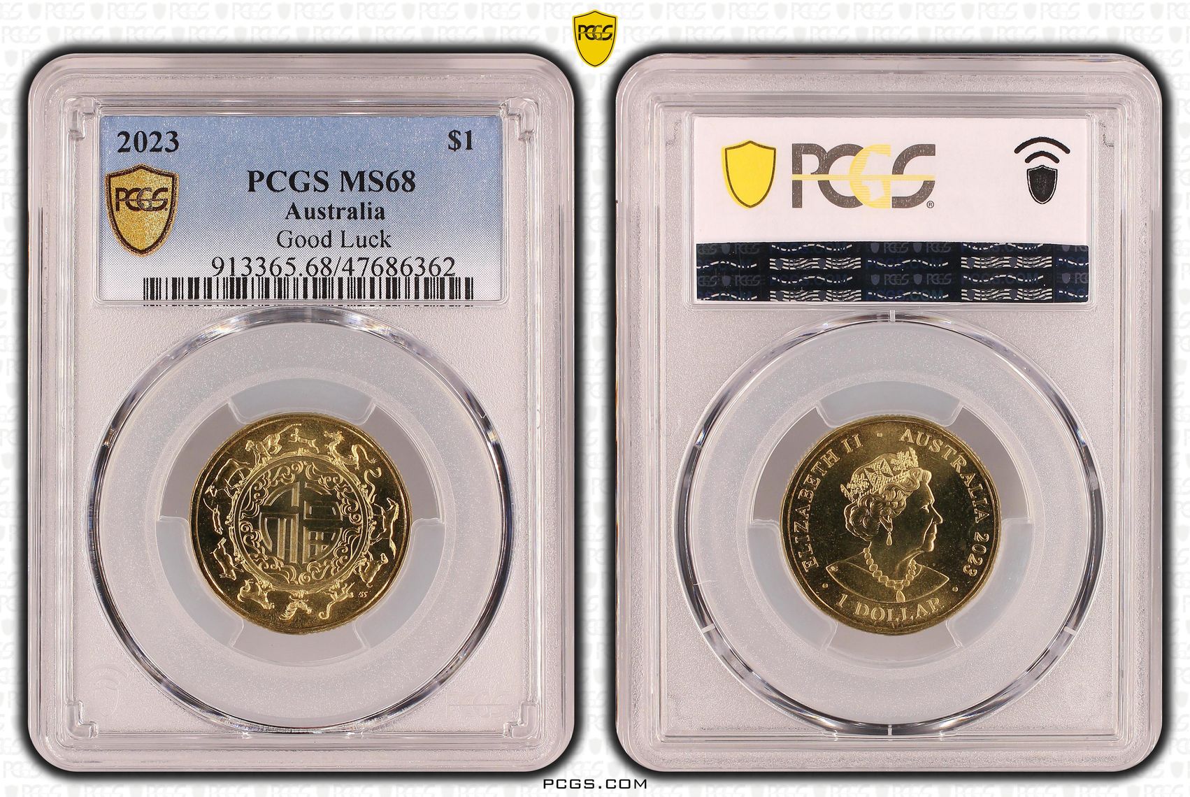 430 · Elizabeth II, Good Luck, One Dollar, 2023, PCGS MS68