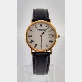 RAYMOND WEIL GENEVE - 18CT GOLD PLATTED WITH DATE FUNCTION & LEATHER STRAP- 35MM FACE - 51633/303