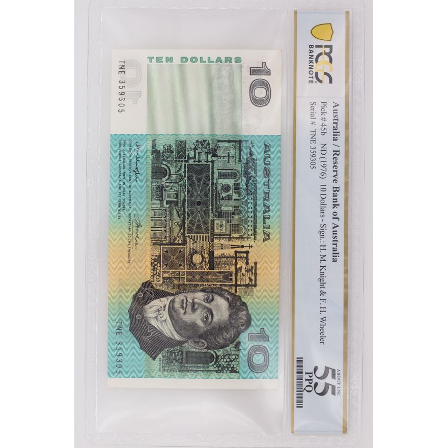 1976 Australia $10 Banknote Knight/Wheeler 55 About UNC PCGS - SN: TNE359305