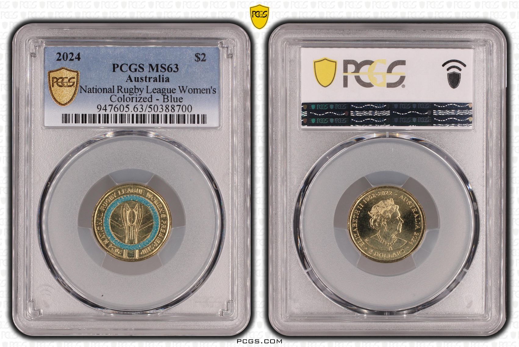 National Rugby League Women's Colorized - Blue, Two Dollar, 2024, PCGS MS63
