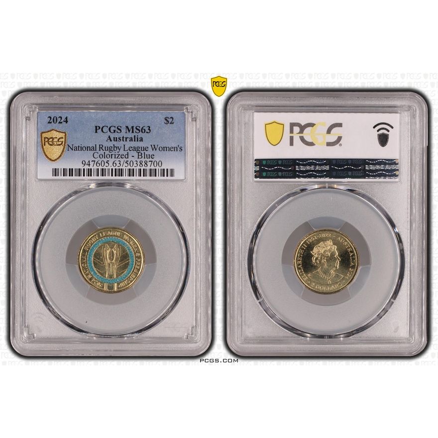 National Rugby League Women's Colorized - Blue, Two Dollar, 2024, PCGS MS63