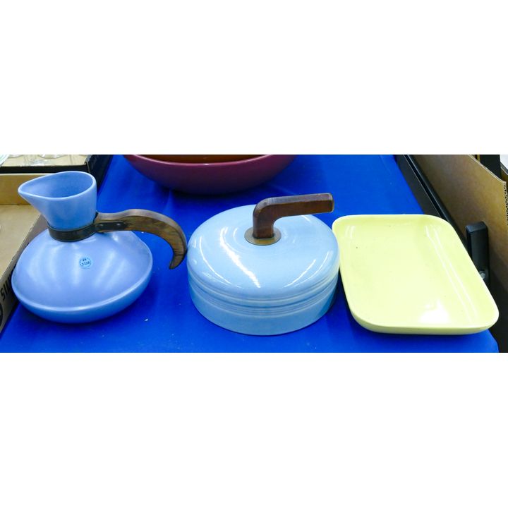 3pc California Pottery Carafe, Pie Cover, and Tray 7'' to 11''