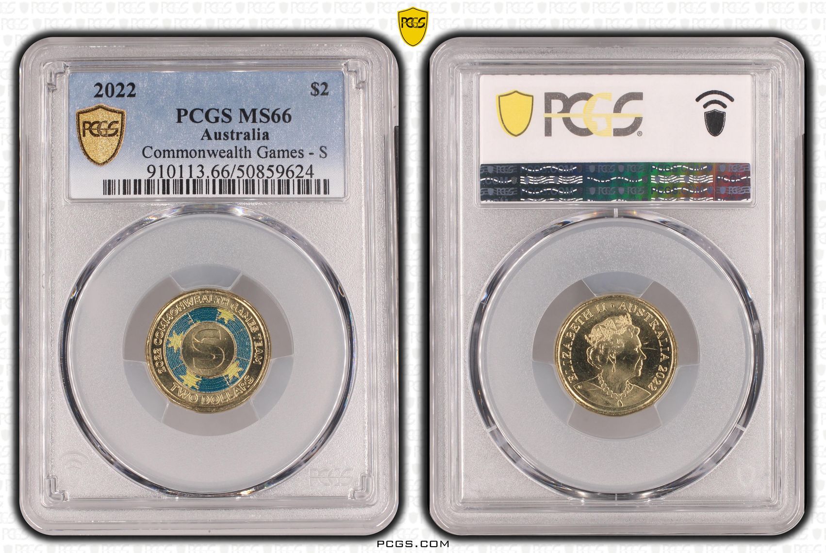 Commonwealth Games - S Colourised, Two Dollar, 2022, PCGS MS66