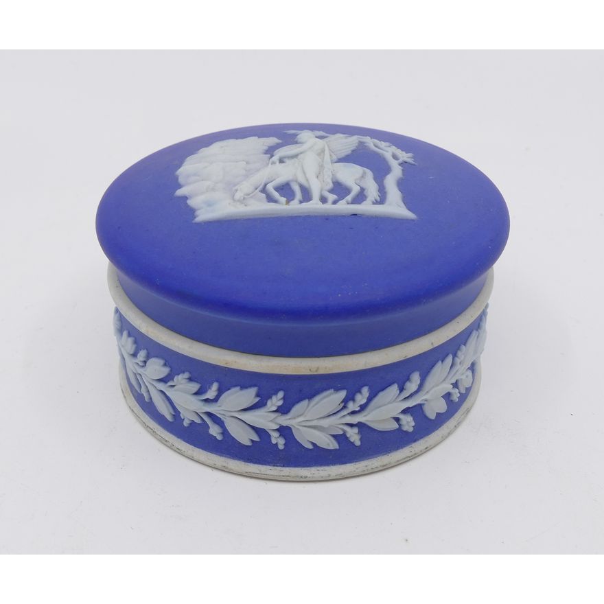 Wedgwood Blue Jasperware Dipped Covered Round Pomade Box