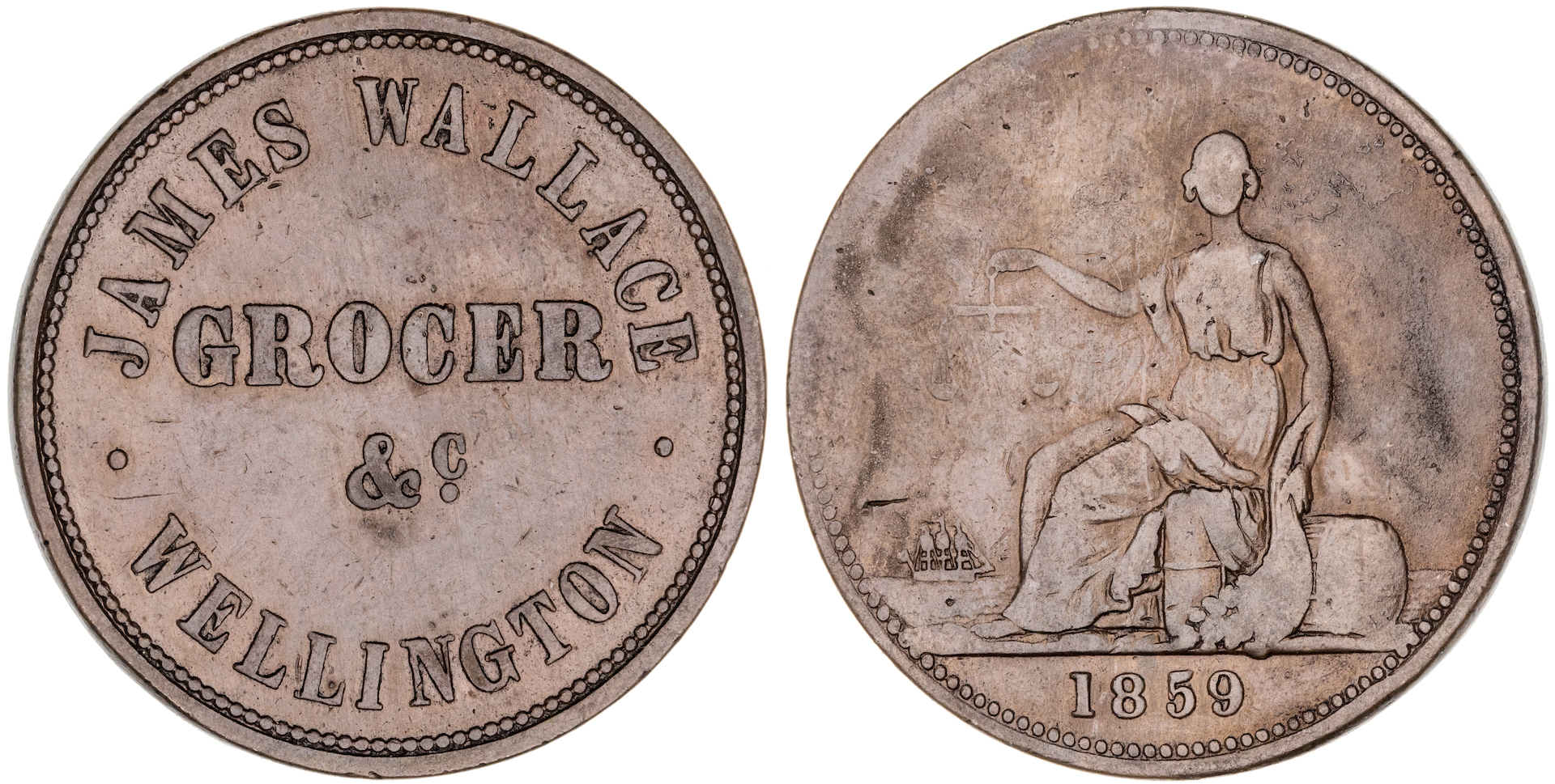 Wellington, New Zealand, James Wallace, Penny, 1859, Fine