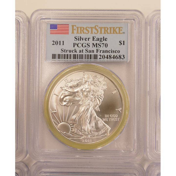 10pc United States 2011 Silver Eagle $1 First Strike Coins, PCGS MS70
