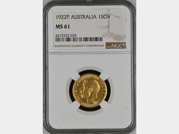 1922 GEORGE V PERTH MINT GOLD SOVEREIGN MS61