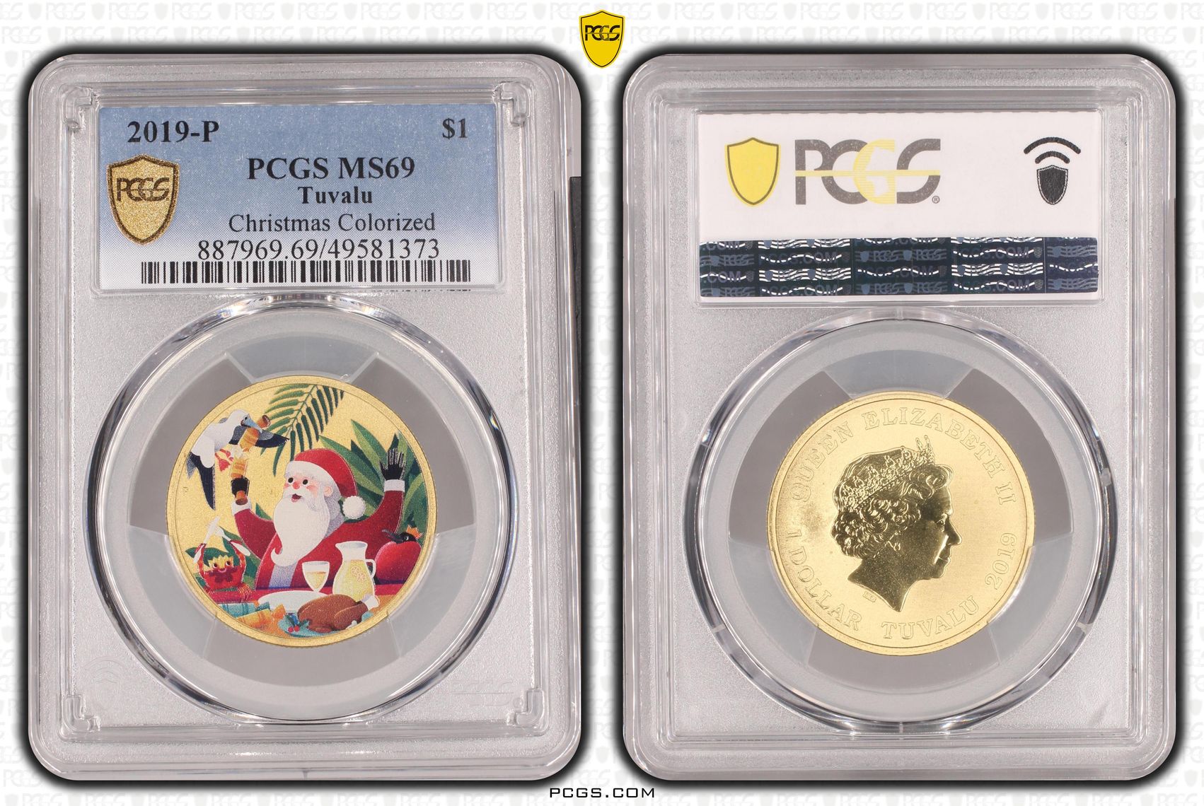 Tuvalu, Christmas Colorized, One Dollar, 2019-P, PCGS MS69