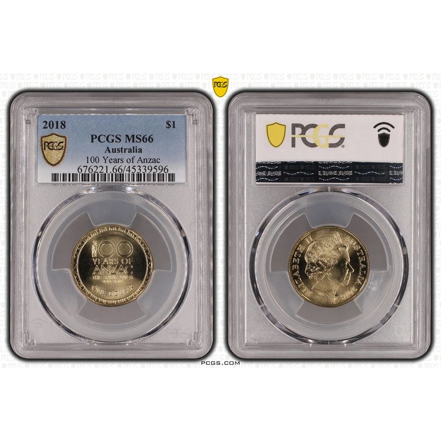 100 Years of Anzac, One Dollar, 2018, PCGS MS66