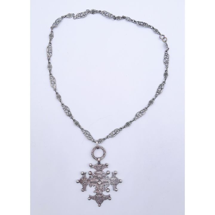 Old Gothic Cross 800 Silver Pendant Necklace - 37 grams