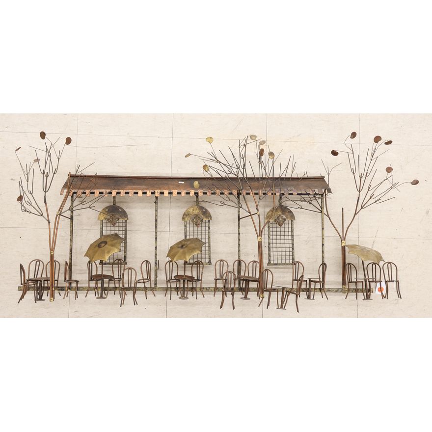 Curtis Jere ''Cafe'' Brass and Copper Wall Sculpture 21''x45''