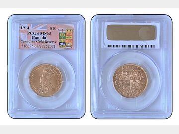 RARE 1914 CANADA TEN DOLLAR MS63