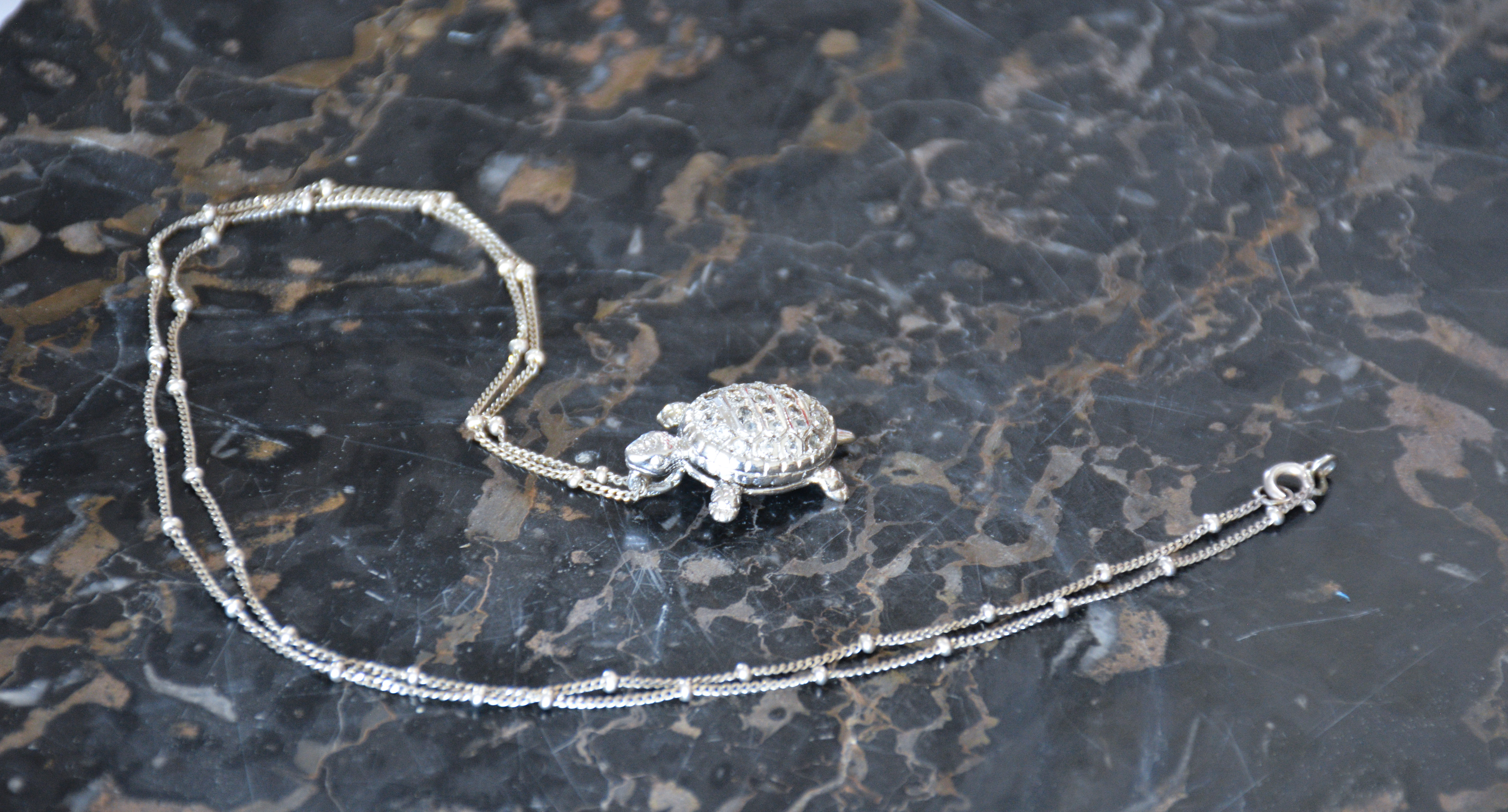 Sterling Silver + CZ Tortoise Pendant and Chain — sold at auction in New Zealand for $30