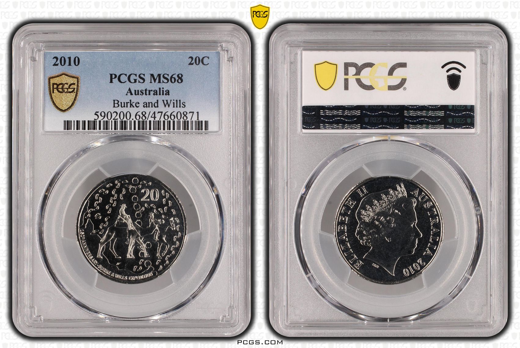 Elizabeth II, Burke and Wills, Twenty Cent, 2010, PCGS MS68