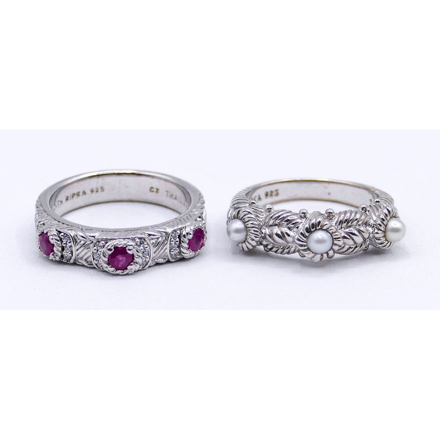 2pc Judith Ripka Sterling Designer Rings Size 8 and 9