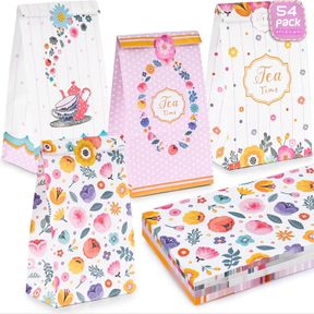 HONEYGIFTS 54PCS PARTY FAVOR BAGS, TEA PARTY FAVOR FOR KIDS BIRTHDAY, 5 X 3 X 8.7INCHES COLORFUL FLORAL GIFT BAGS WITH STICKERS LU