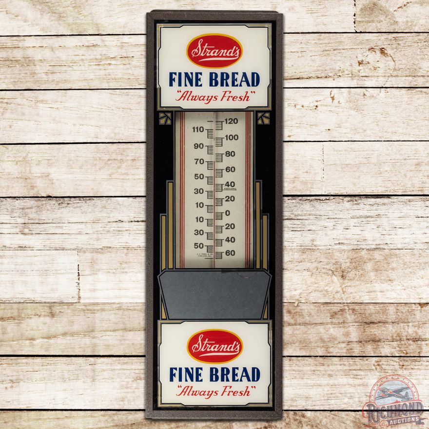 Strand's Fine Bread "Always Fresh" Reverse Glass Advertising Thermometer Sign