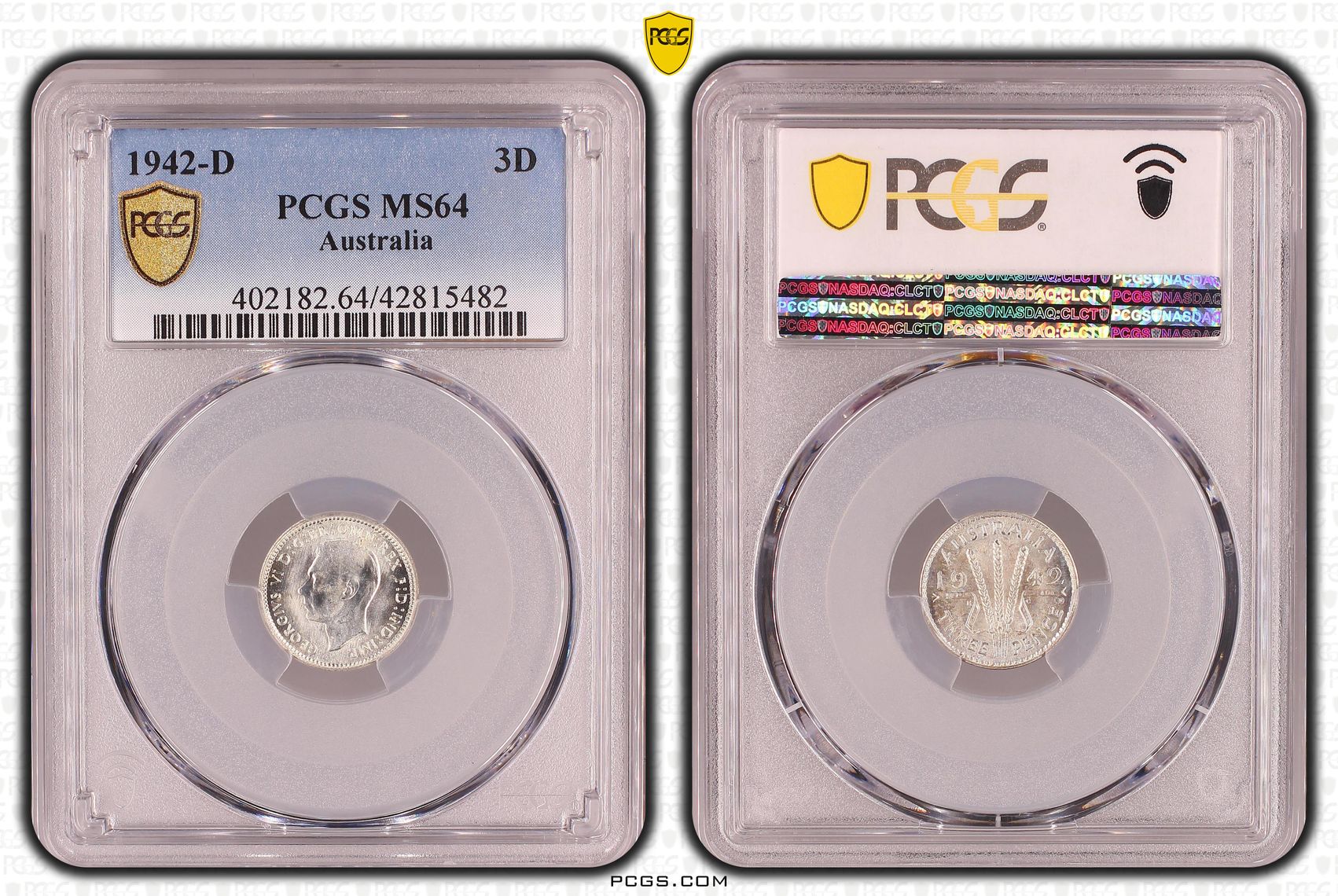 George VI, Threepence, 1942-D, PCGS MS64