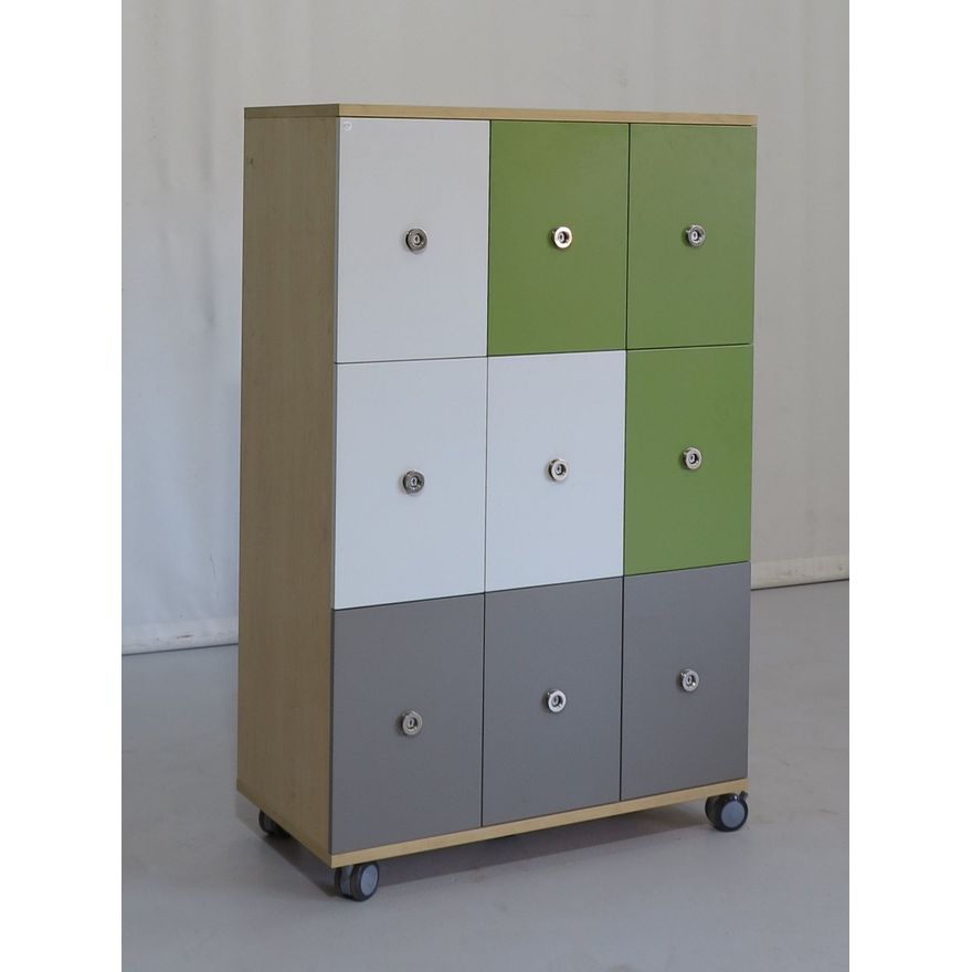 DUCOED MAPLE PIGEON HOLE LOCKER on castors