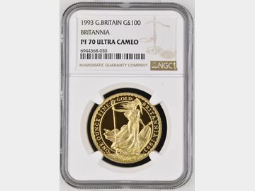 1993 BRITANNIA PROOF 1oz GOLD 100 POUND PF70 UCAM TOP POP!