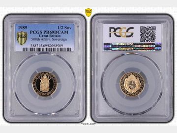 1989 'TUDOR ROSE' PROOF GOLD HALF SOVEREIGN PR69 DCAM