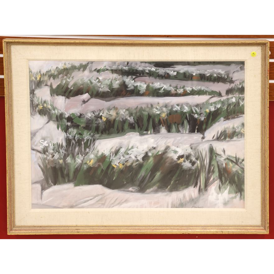 Leni Mancuso (ME) ''Flowers'' Abstract Oil on Paper Framed 28''x36''