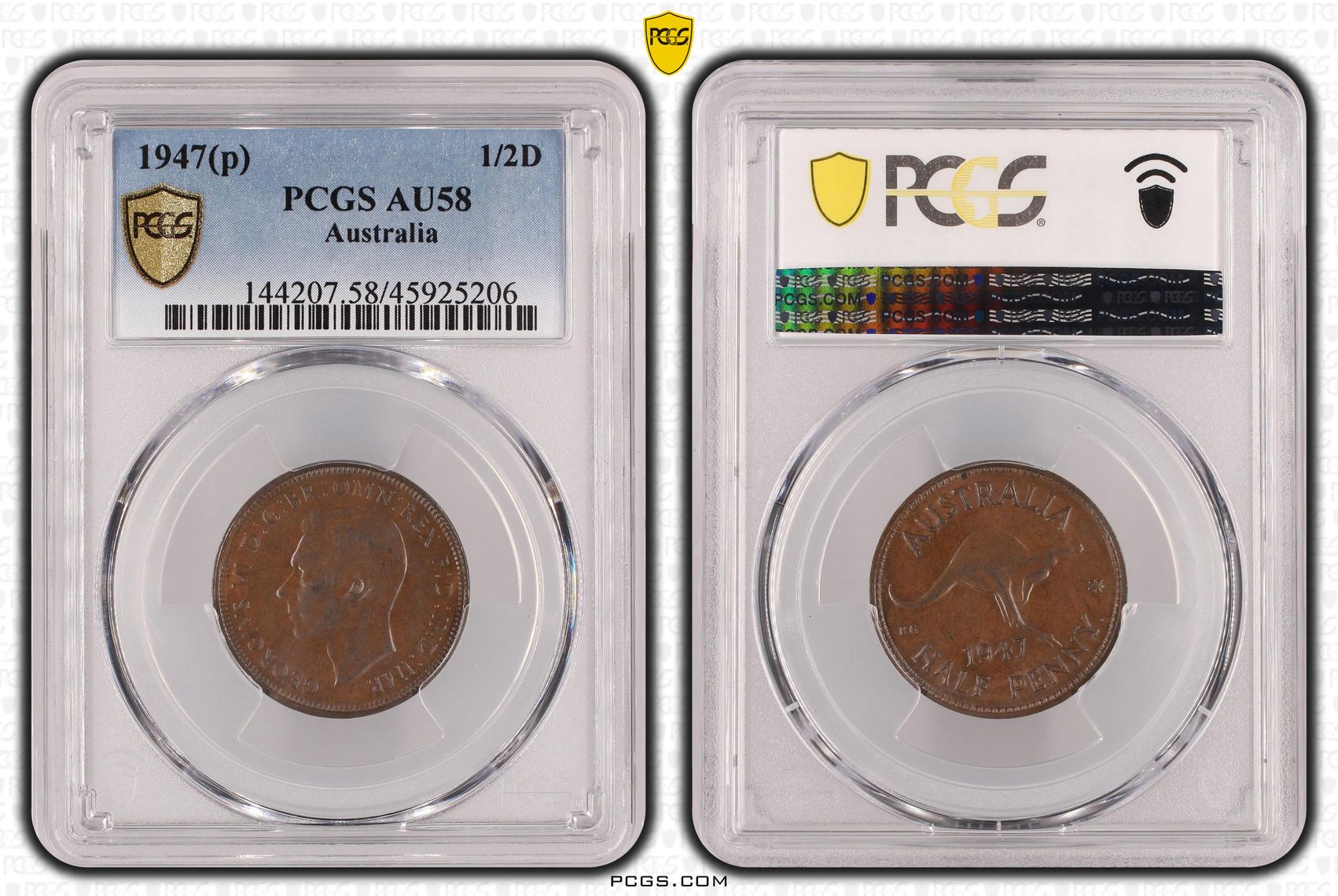 1947(p) Australia Half Penny PCGS - AU58BN -206