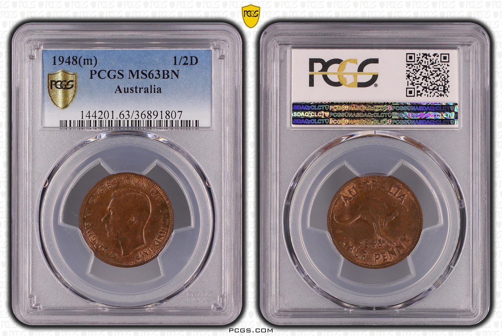 21 · Halfpenny, 1948(m), PCGS MS63BN